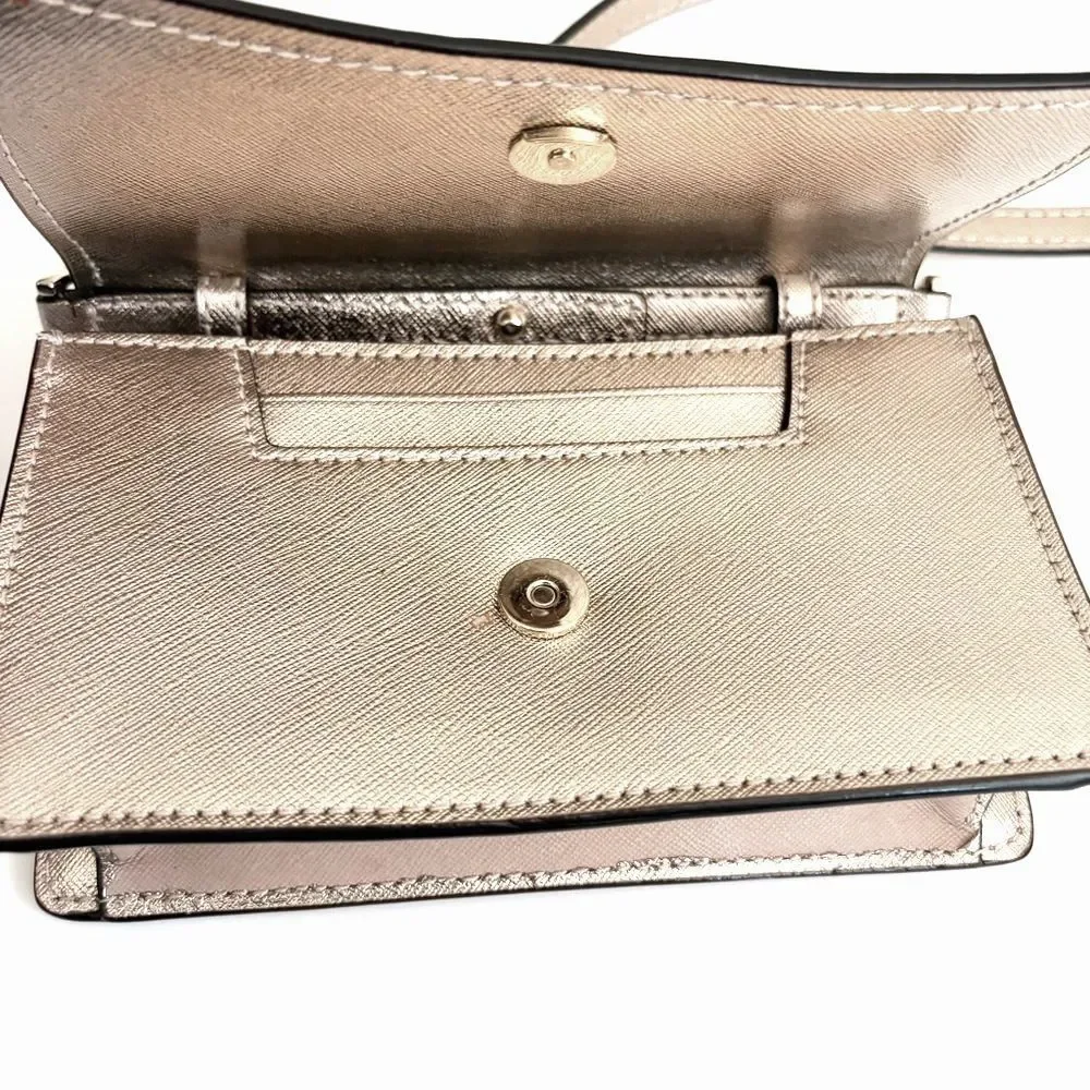 Kate Spade Rose Gold Metallic Leather Flap Crossbody Bag Chain Purse